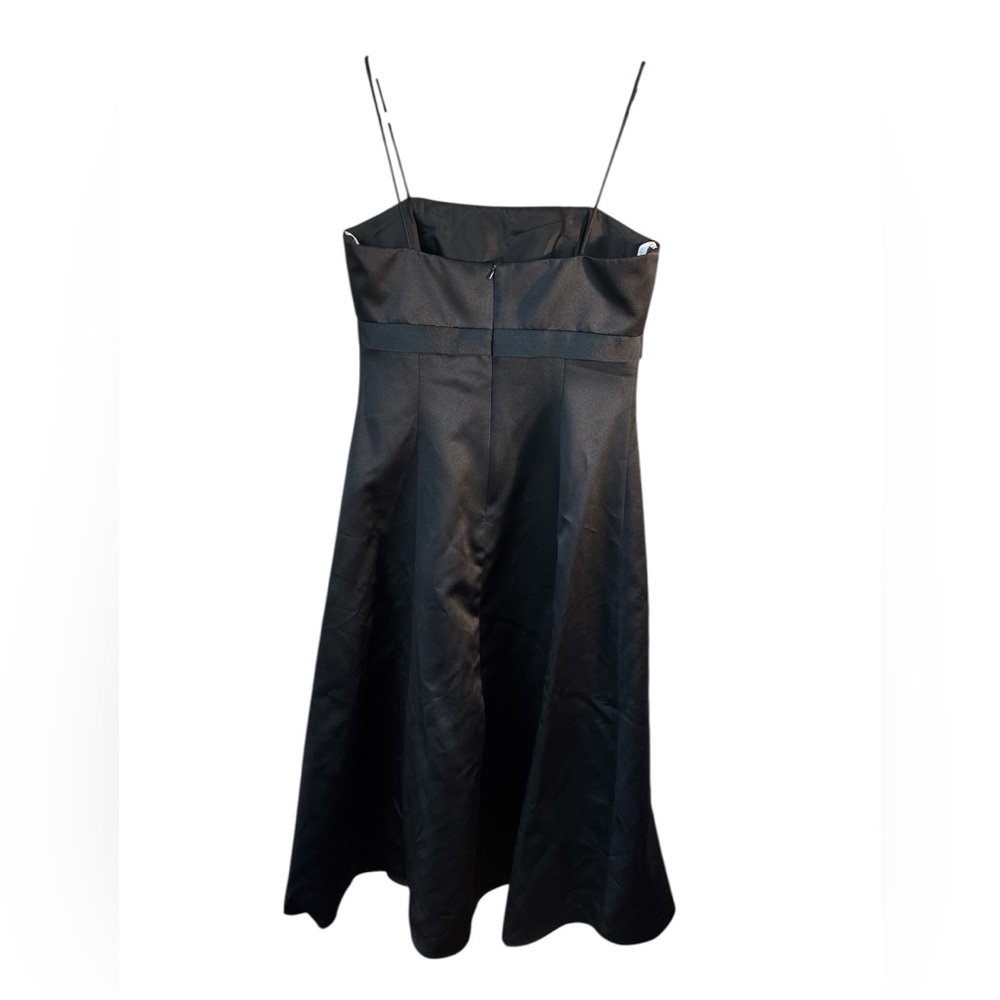 DAVID'S BRIDAL Black Satin empire waist + Bow Midi Tea Length 6 Formal - Picture 2 of 8